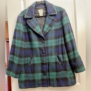 GAP Wool Blend Plaid Peacoat- Size: M